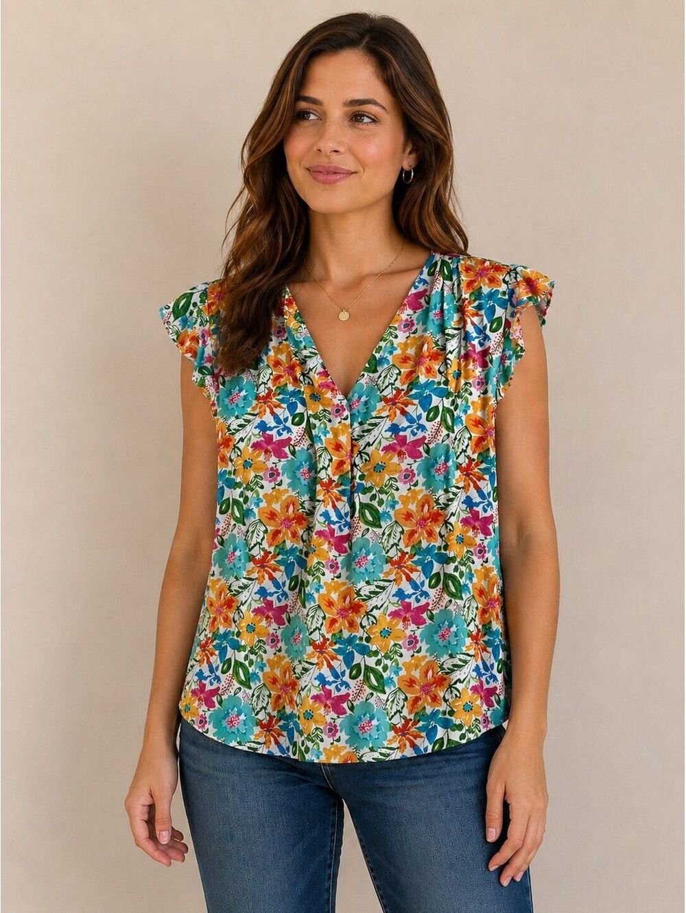 Cynthia Rowley - Multicolor Floral Ruffle Sleeve Blouse - Large